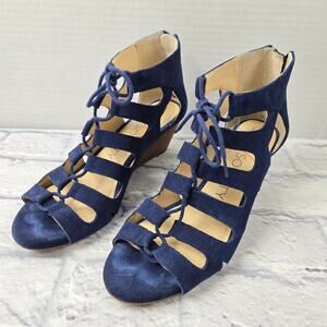 Sole Society Freyaa Navy Suede Gladiator Lace-up Wedge Sandal Back Zipper 8.5M